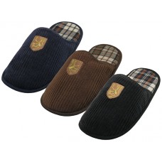 S599M-P - EasyUSA Men's "EasyUSA" Cotton Corduroy With Emboidery Upper House Slippers ( *Asst. Black Brown & Navy )